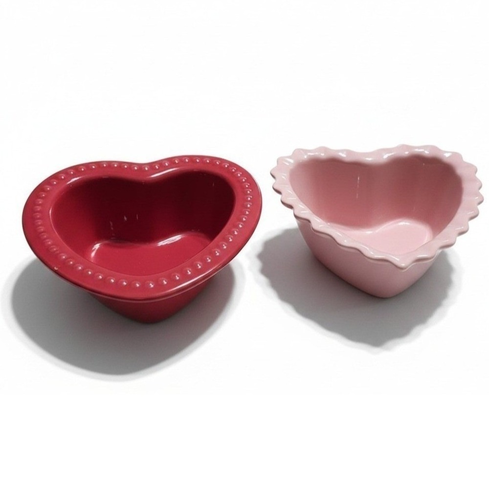 Chantal Ceramic Heart Ramekins Set Red Beaded Pink Ruffle 93-HB811 1.25 Cup